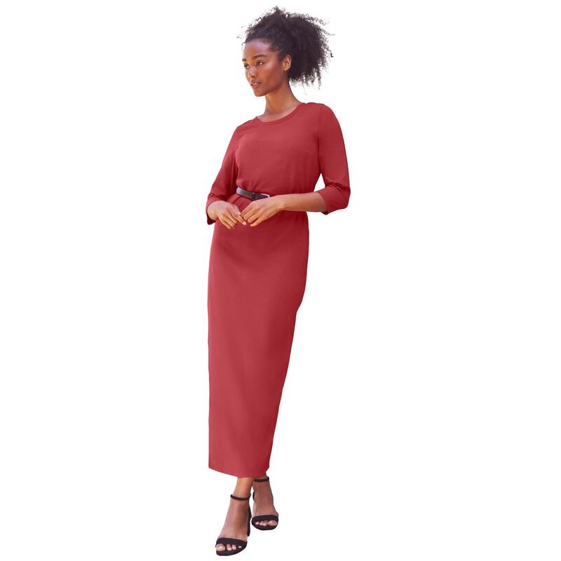 Ellos レディース トップス ワンピース プラスサイズ ニット マキシ ellos Plusize Three-Quarter Sleeve Knit Maxi Dress Chili Red レッド｜ReVida 店
