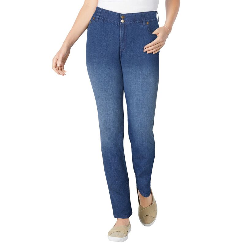 ウーマン ウィズイン レディース ボトムス デニムパンツ プラスサイズ ジーンズ Woman Within Plusize Secret Solutions; Tummy Smoothing Straight-Leg Stretch Denim Jeans Midnight Sanded デニム