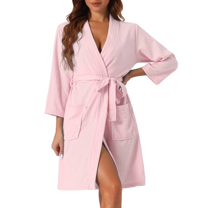 cheibear レディース アンダーお召しもの ナイト爵お召しもの cheibear Womens Waffle Bathrobe Soft Kimono Spand Bath Mid-length Robes Pink さくら色 レディース-インナー・下着・ナイトウェア