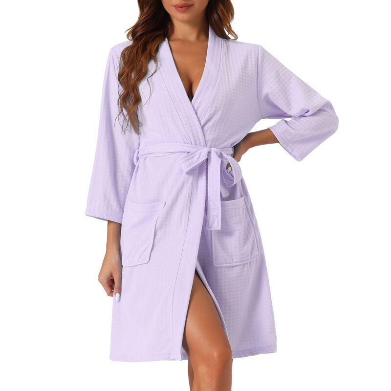 cheibear レディース アンダーウェア ナイトウェア cheibear Womens Waffle Bathrobe Soft Kimono Spand Bath Mid-length Robes Purple パープル