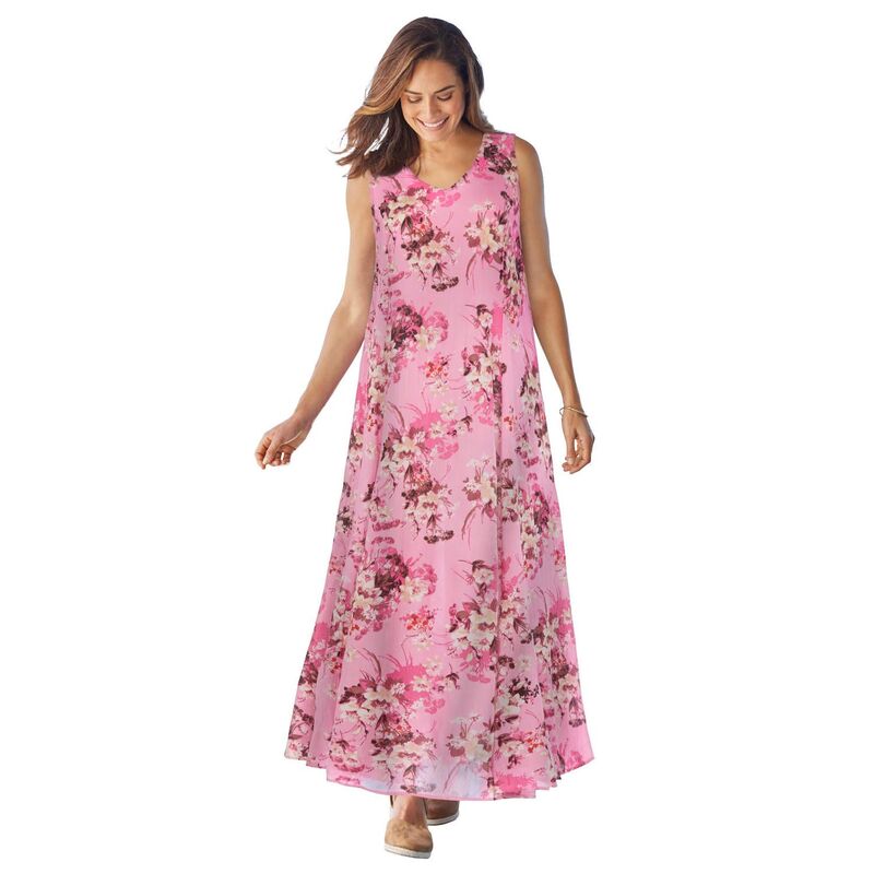 ウーマン ウィズイン レディース トップス ワンピース プラスサイズ ノースリーブ Woman Within Plusize Sleeveless Crinkle Dress Delicate Pink Sweet ピンク
