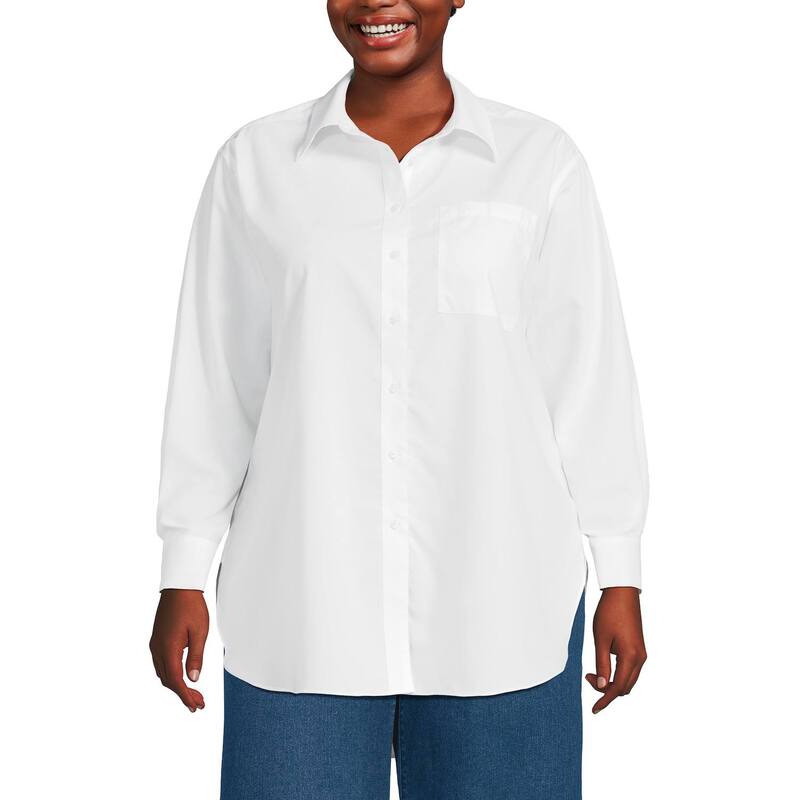 ランズエンド レディース トップス Tシャツ プラスサイズ Plusize Lands' End Oversized Tunic with Statement Collar Shirt White ホワイト