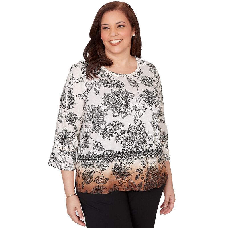 アルフレッド ダナー レディース トップス Tシャツ クルーネック フラワー柄 プラスサイズ フラワー Plusize Alfredunner Ombre Floral Crew Neck Top Neutral Multi マルチカラー｜ReVida 店