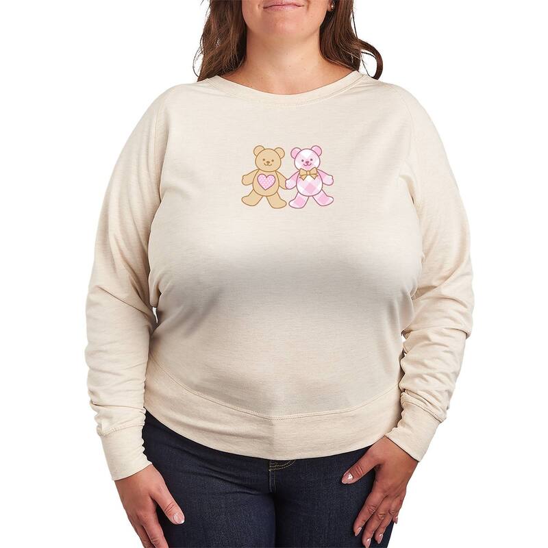 アニメキャラクター レディース トップス Tシャツ プラスサイズ パイル Licensed Character Plusize Teddy Bear Pair Heart French Terry Long Sleeve Tee Beige ベージュ