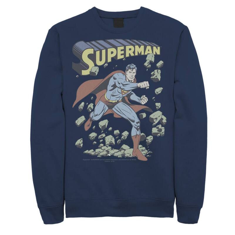 アニメキャラクター メンズ アウター パーカー・スウェット ヴィンテージ シャツ Licensed Character Men's DComicsuperman With Rocks Vintage Poster Sweatshirt Navy ネイビー｜ReVida 店