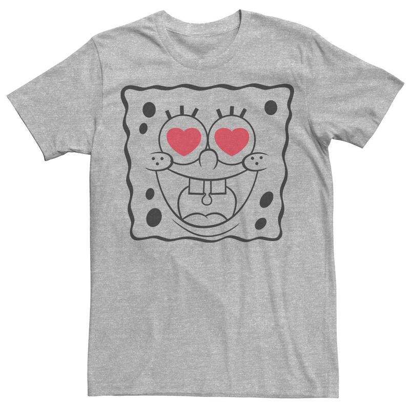 アニメ人となり メンズ トップス ティーシャツ ズボン下 Licensed Character Men\u0027s Nickelodeon SpongeBob SquarePants Heart Eyes Line Artee Athletic Heather ギョリュウモドキ トップス-Tシャツ・カットソー