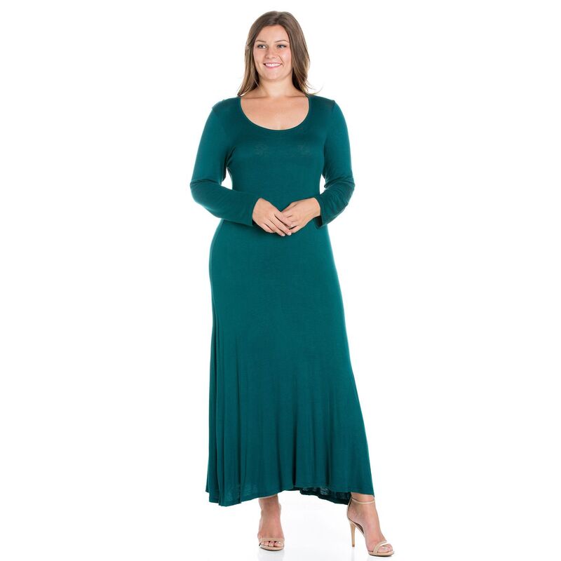 24 セブンコンフォート レディース トップス ワンピース プラスサイズ マキシ Plusize 24seven Comfort Apparelong Sleeve Maxi Dress Green グリーン｜ReVida 店