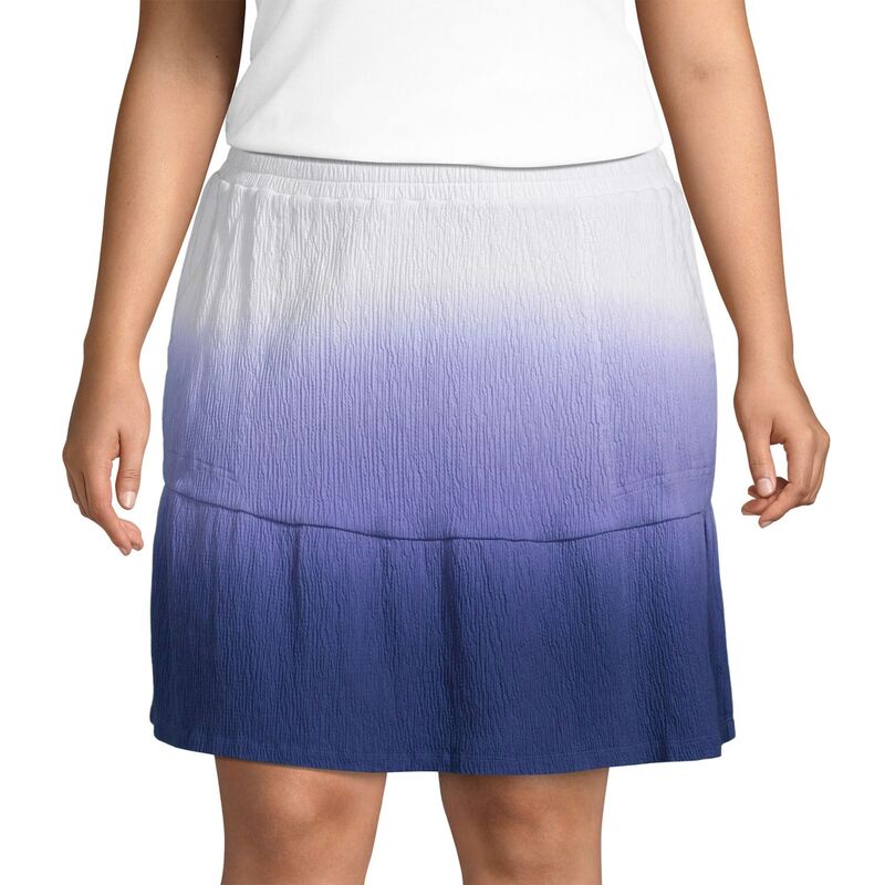 ランズエンド レディース ボトムスカート ティアード プラスサイズ Plusize Lands' End Crinkle Pull-On Tiered Skirt White Navy Dip Dye ホワイト