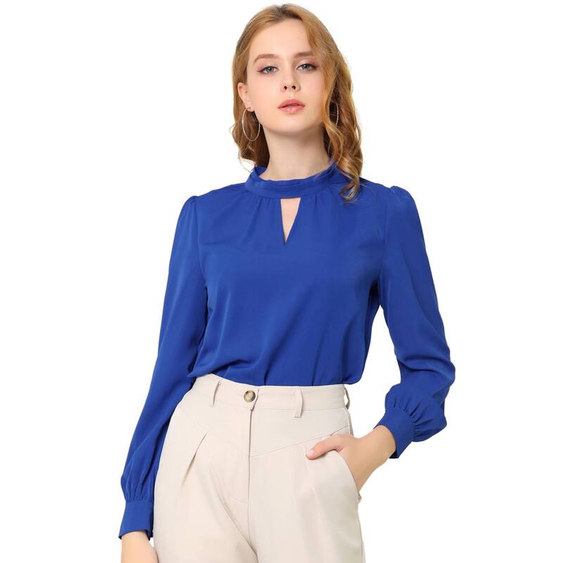 アレグラ ケー レディース トップス シャツ プリーツ ブラウス ALLEGRA K Women Keyhole Stand Collar Pleated Back Button Blouse Tops Royal Blue ブルー