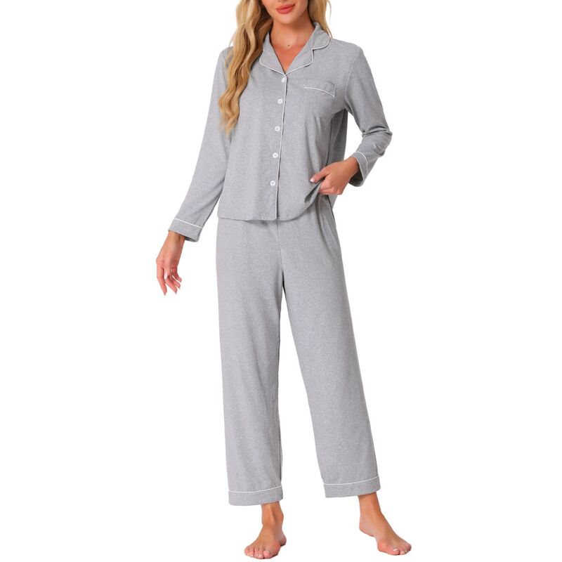cheibear レディース アンダーウェア ナイトウェア シャツ cheibear Women's Pajama Sleep Shirt Nightwear Sleepwear Lounge Modal Pj Sets Gray グレー