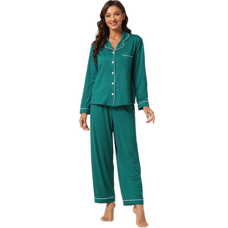 cheibear レディース アンダーウェア ナイトウェア シャツ cheibear Women's Pajama Sleep Shirt Nightwear Sleepwear Lounge Modal Pj Sets Peacoke Green グリーン