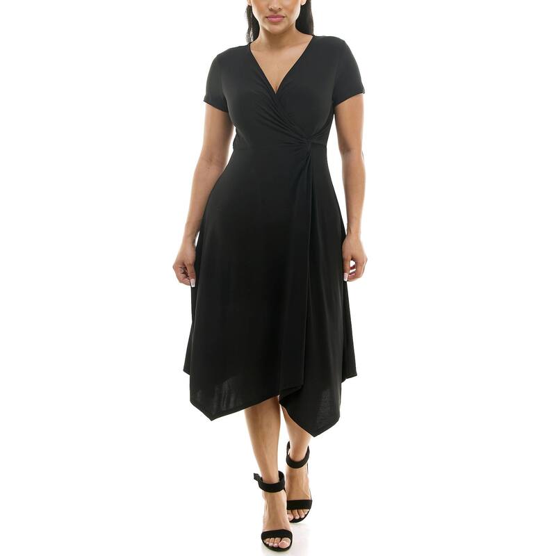 ニナレオナルド レディース トップス ワンピース Women's Nina Leonard Short Sleeve Uneven-Hem Wrap Dress Black ブラック