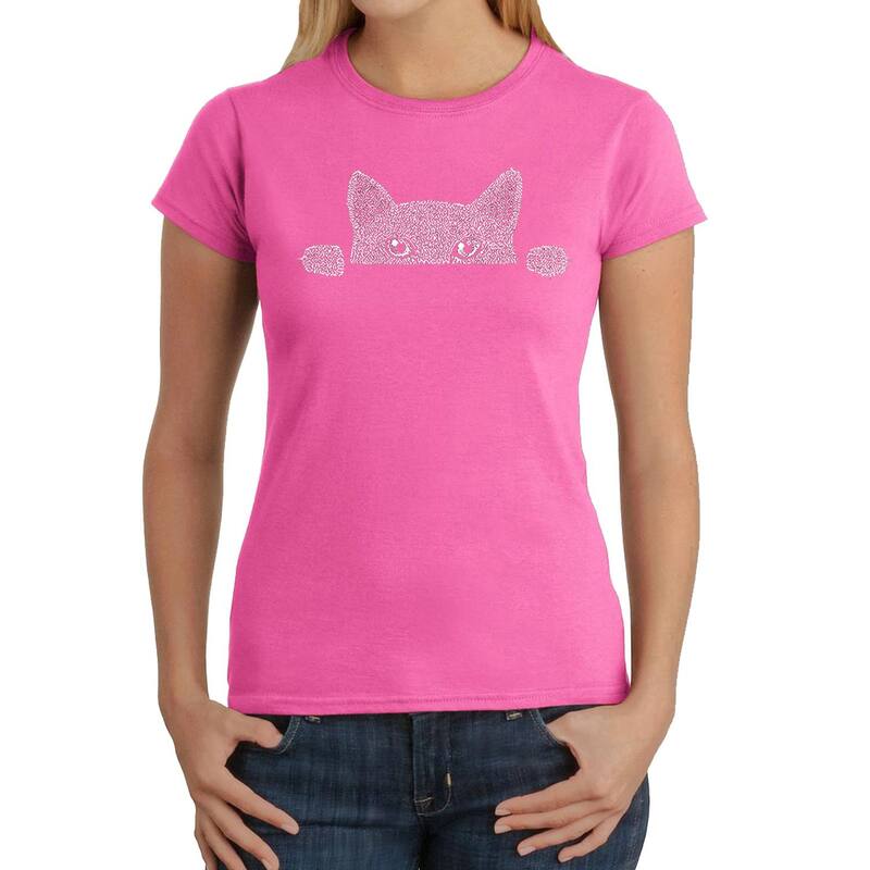 エルエーポップアート レディース トップス Tシャツ LA Pop Art Peeking Cat - Women's Word Art-Shirt Pink ピンク