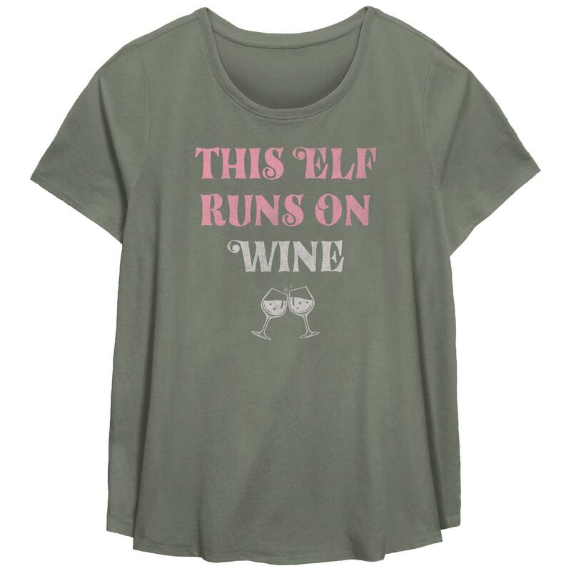 アンブランデッド レディース トップス Tシャツ プラスサイズ Unbranded Missy Plusize This Elf Runs On Wine Scoop Hem Flow Tee Sage セージ