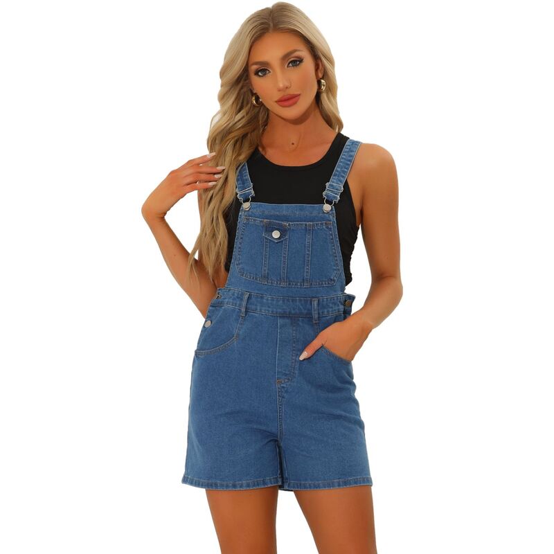 アレグラ ケー レディース トップス ワンピース ヴィンテージ オーバーオール トール ショートパンツ デニム ジーンズ ALLEGRA K Vintage Denim Shorts Overalls for Women Summer Adjustable Strap Bib Jeanshortalls Blue ブルー|ReVida 店