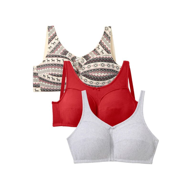 コンフォート チョイス レディース アンダーウェア ブラジャー プラスサイズ コットン Comfort Choice Women's Plusize 3-Pack Front-Close Cotton Wireless Bra Classic Red Assorted レッド