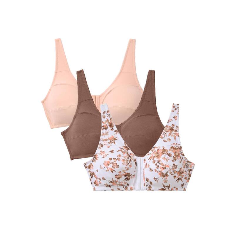 コンフォート チョイス レディース アンダーウェア ブラジャー プラスサイズ コットン Comfort Choice Women's Plusize 3-Pack Front-Close Cotton Wireless Bra Mocha モカ
