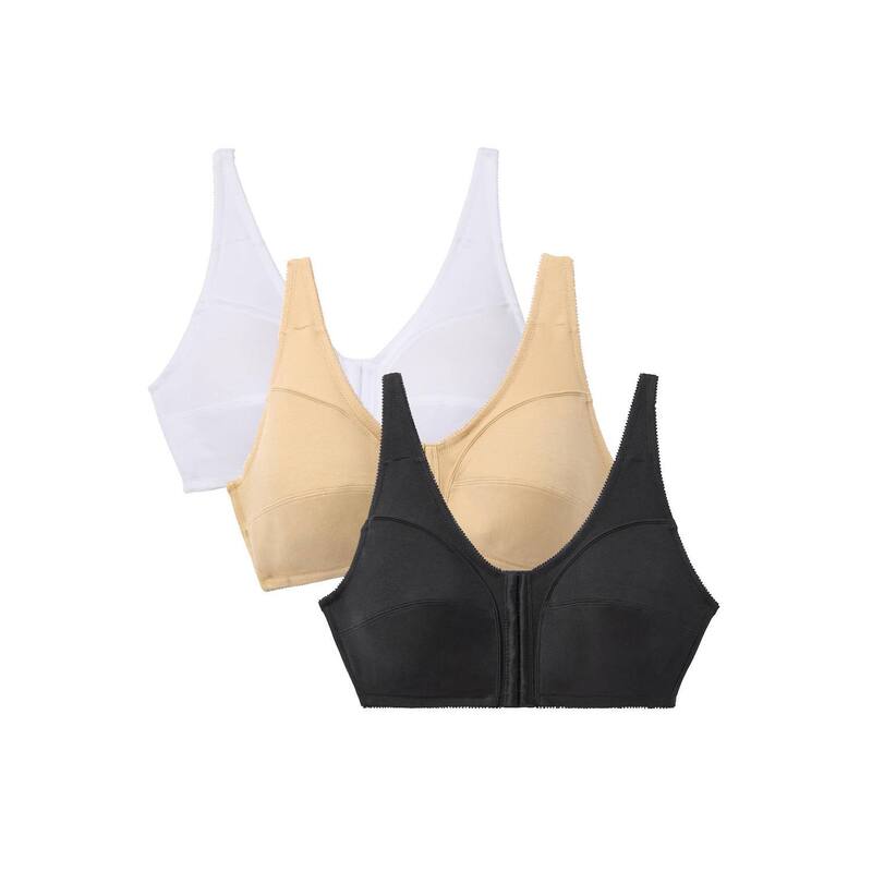 コンフォート チョイス レディース アンダーウェア ブラジャー プラスサイズ コットン Comfort Choice Women's Plusize 3-Pack Front-Close Cotton Wireless Bra Multi Color Assortment マルチカラー