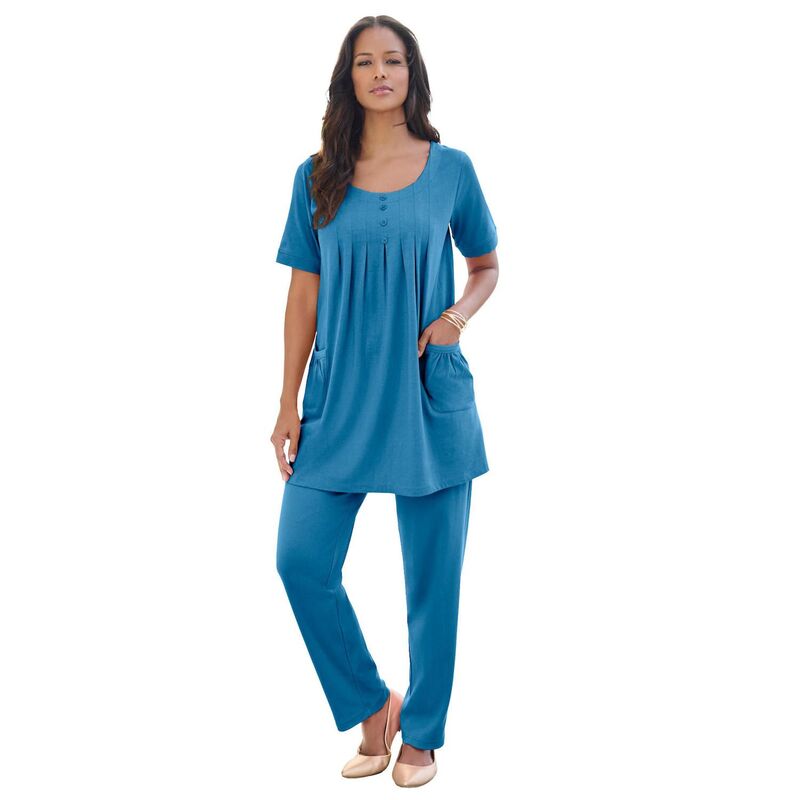 ロアマンズ レディース トップス Tシャツ プラスサイズ ニット Roaman's Women's Plusize Two Pocket Soft Knit Swing Tunic Dusty Indigo インディゴ