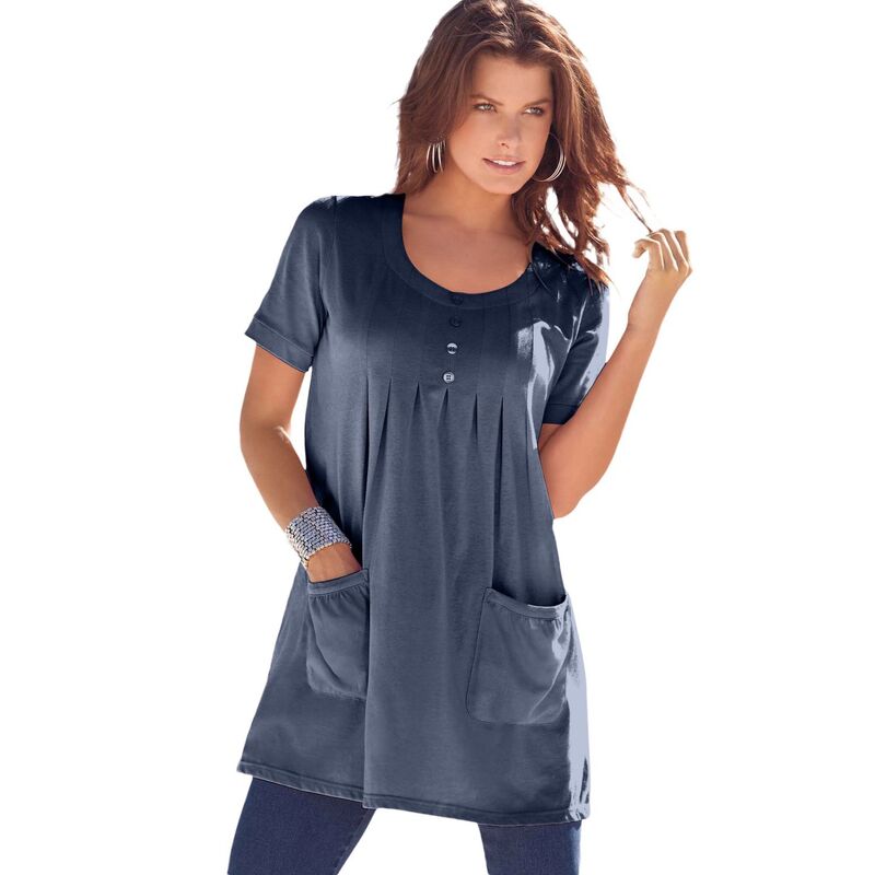 ロアマンズ レディース トップス Tシャツ プラスサイズ ニット Roaman's Women's Plusize Two Pocket Soft Knit Swing Tunic Navy ネイビー
