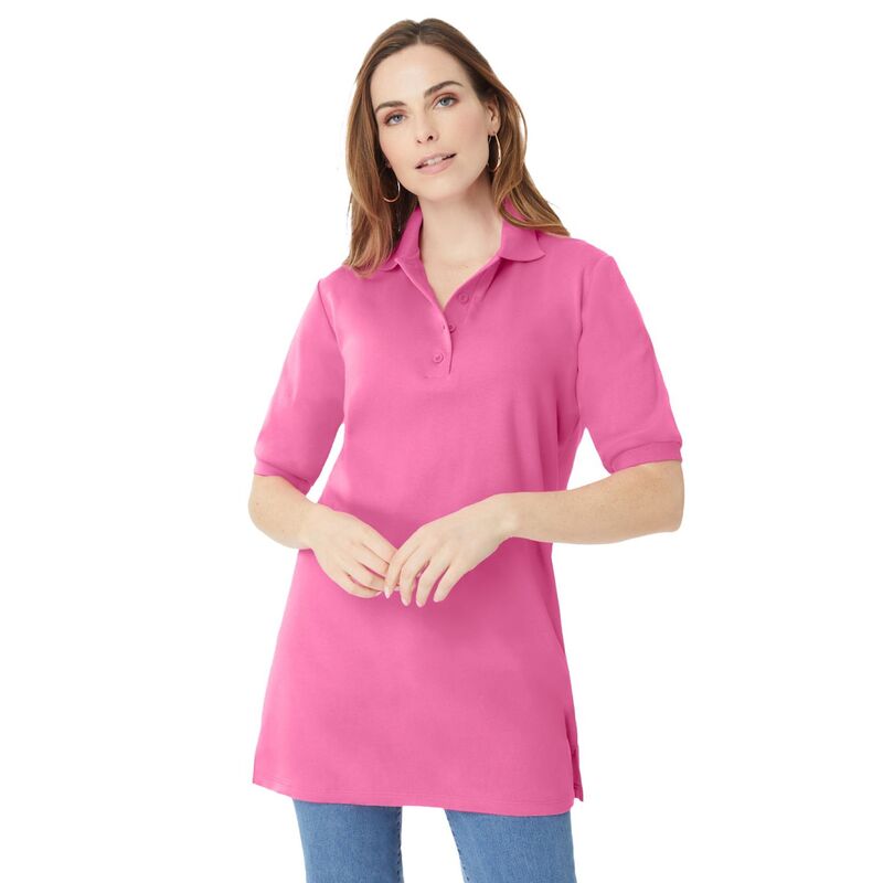 ロアマンズ レディース トップス プルオーバー スポーツシャツ 足し加える大きさ Roaman\u0027s Women\u0027s Plusize Oversized Polo Tunic Vintage Rose