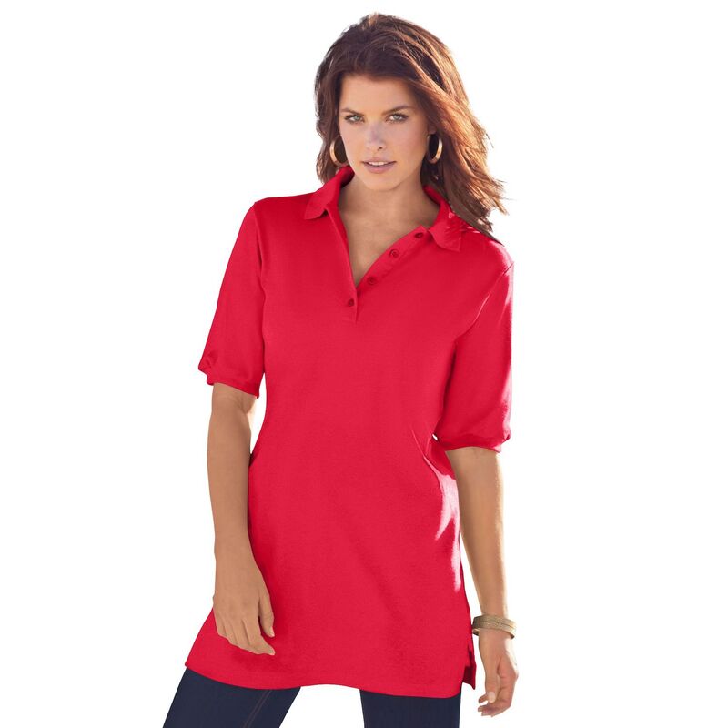 ロアマンズ レディース トップス プルオーバー スポーツシャツ 足し加える大きさ Roaman\u0027s Women\u0027s Plusize Oversized Polo Tunic Vivid Red 赤いこと