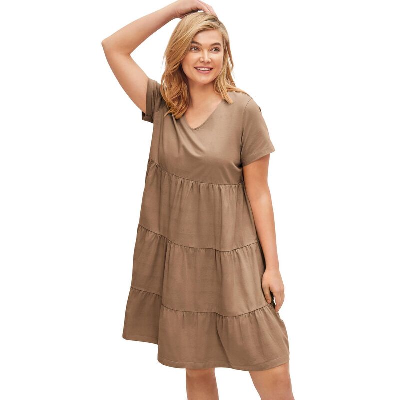 Ellos レディース トップス 衣装 ティアード つけ加える大きさ プルオーバー 編み物 ellos Plusize Tiered Knitee Dress Dark Camel 駱駝