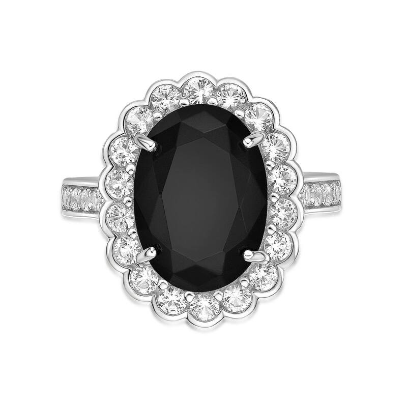 Gemminded レディース アクセサリー リング Gemminded Rhodium Over Sterling Silver Onyx & White Topaz Ring Sterling ホワイト