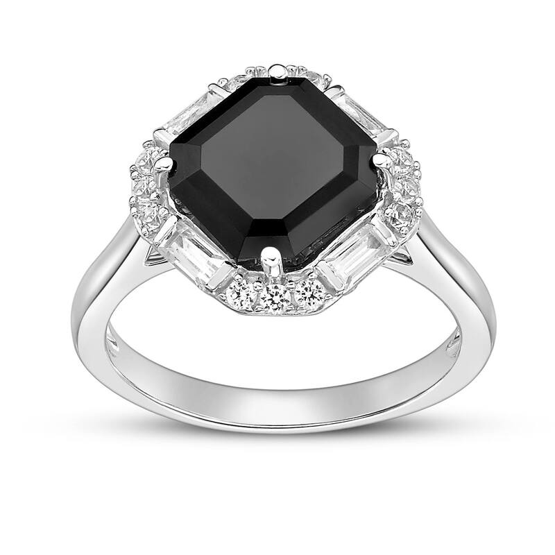 Gemminded レディース アクセサリー リング Gemminded Rhodium Over Sterling Silver Onyx & Lab-Created White Sapphire Ring Sterling ホワイト