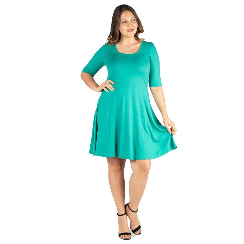 24 セブンコンフォート レディース トップス ワンピース ひざ丈 プラスサイズ Plusize 24seven Comfort Apparelbow Sleeve Knee Length Dress Green グリーン｜ReVida 店