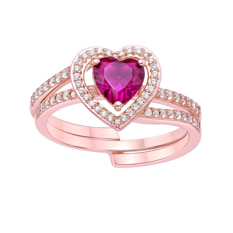 Gemminded レディース アクセサリー リング Gemminded 2 Micron 18k Rose Gold Plated Sterling Silver Lab-Created Ruby & Lab-Created White Sapphire Ring Rose Tone ホワイト