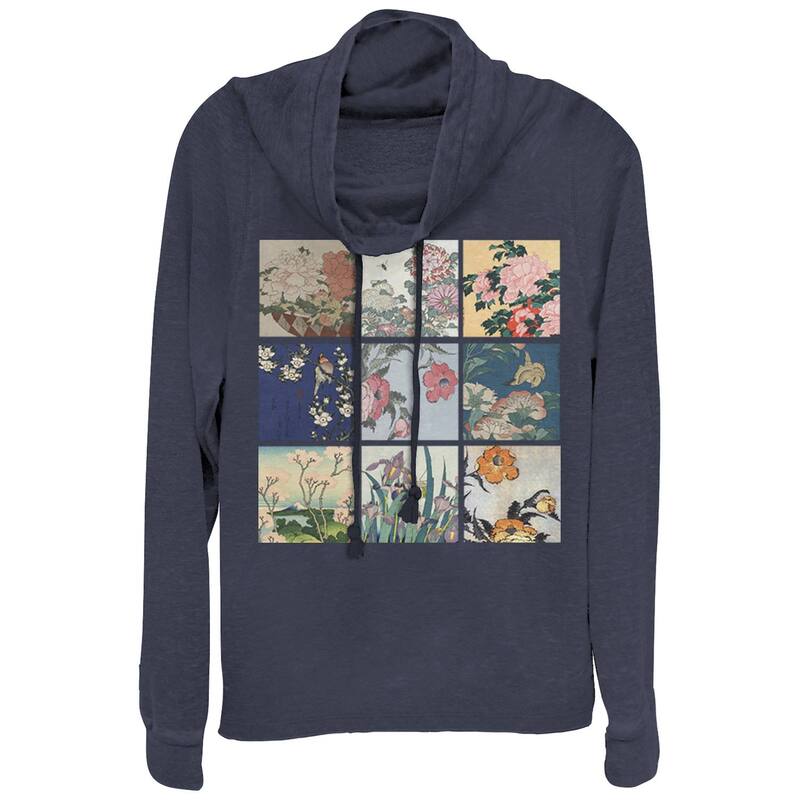 アンブランデッド レディース トップス ティーシャツ グラフィック Unbranded Juniors\u0027 Flower Paintings Cowlneck Graphic Lightweight Long Sleeve Navy 米国海軍 トップス-レディースファッション