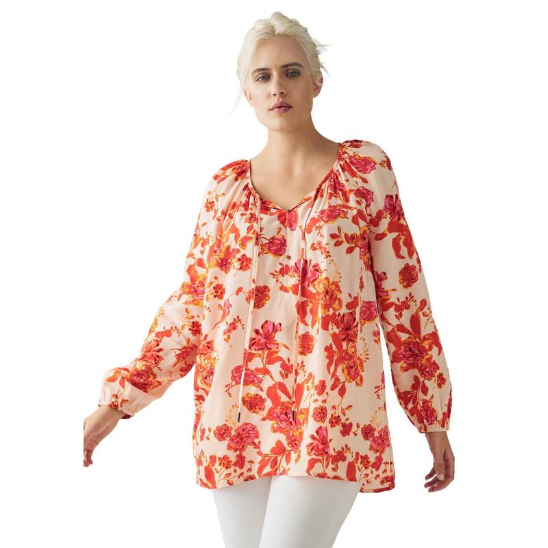 Ellos レディース トップス プルオーバー つけ加える大きさ ellos Plusize Tie Neck Peasantunic Light Coral Floral コーラル