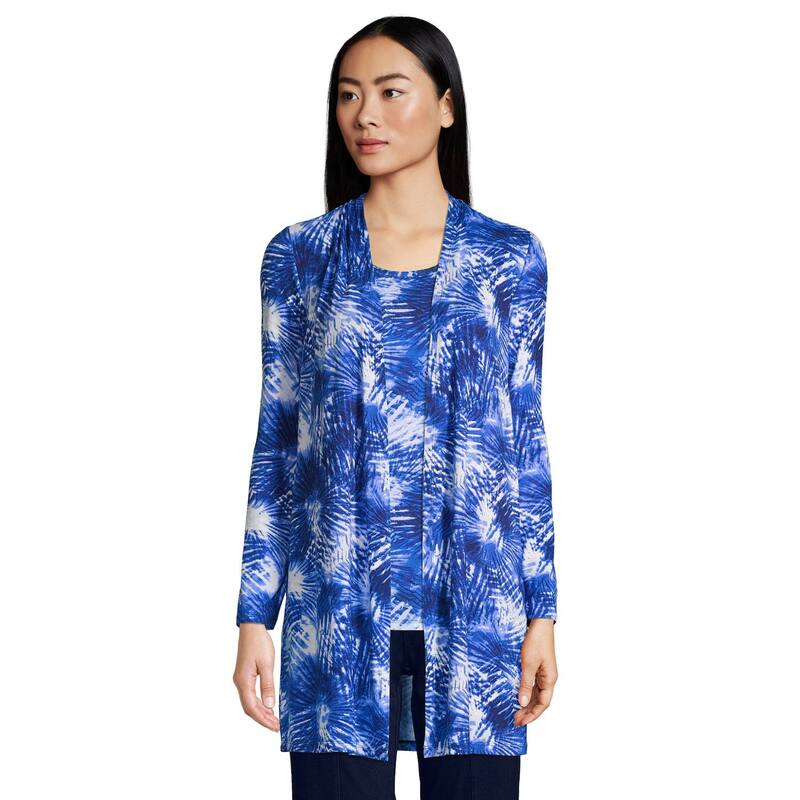 ランズエンド レディース アウター ニット・セーター プチ カーディガン Petite Lands' End Lightweight Long Cardigan Sweater Deep Navy Dye Palms ネイビー|ReVida 店