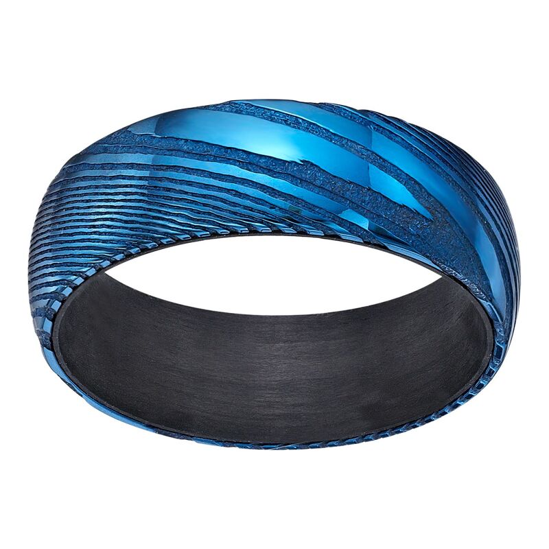 リンクス メンズ アクセサリー リング Tシャツ Men LYNX Damascusteel Blue Ion Plated Carbon Fiber Sleeve Ring Two Tone ブルー