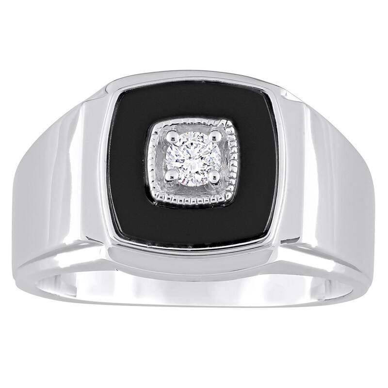 中心柱 グレース メンズ 添え物 輪っか Stella Grace Men\u0027sterling Silver Square Black Onyx \u0026 1/6 Carat.W. Diamond Ring Sterling 黒いこと