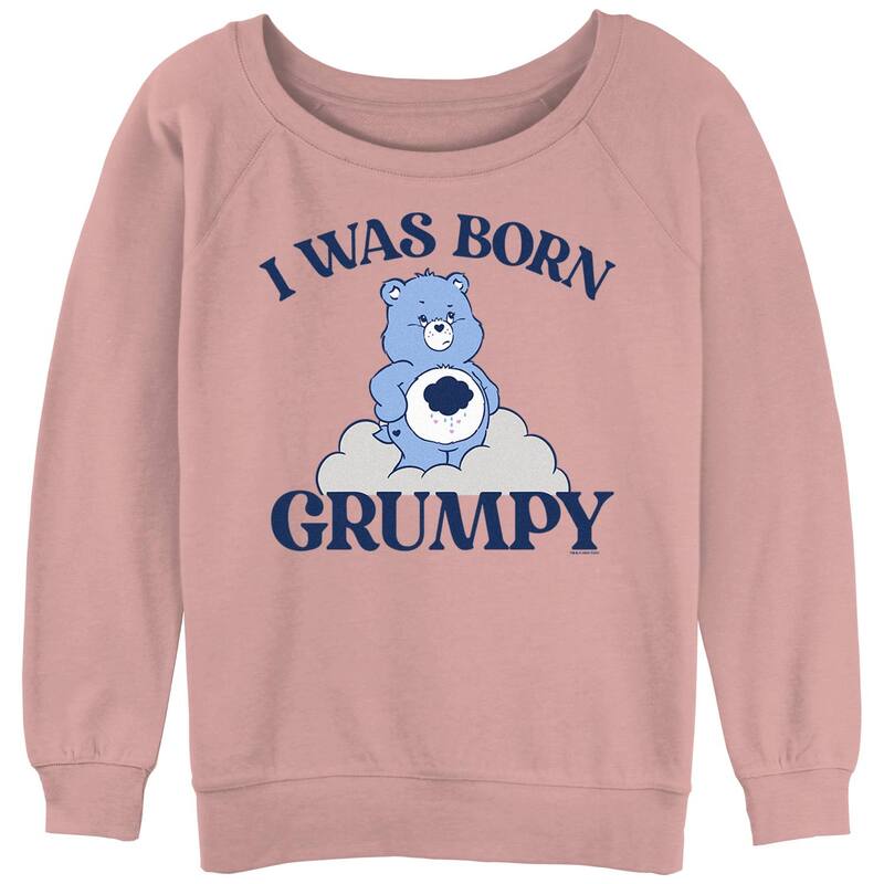 アニメ文字記号 レディース トップス プルオーバー パイル Licensed Character Juniors\u0027 Care Bears I was Born Grumpy Slouchy Terry Desert Pink サクラ色