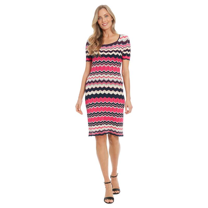 ロンドンタイムス レディース トップス ワンピース ニット Women London Timesquare Neck Short Sleeve Knit Dress Multi Chevron マルチカラー