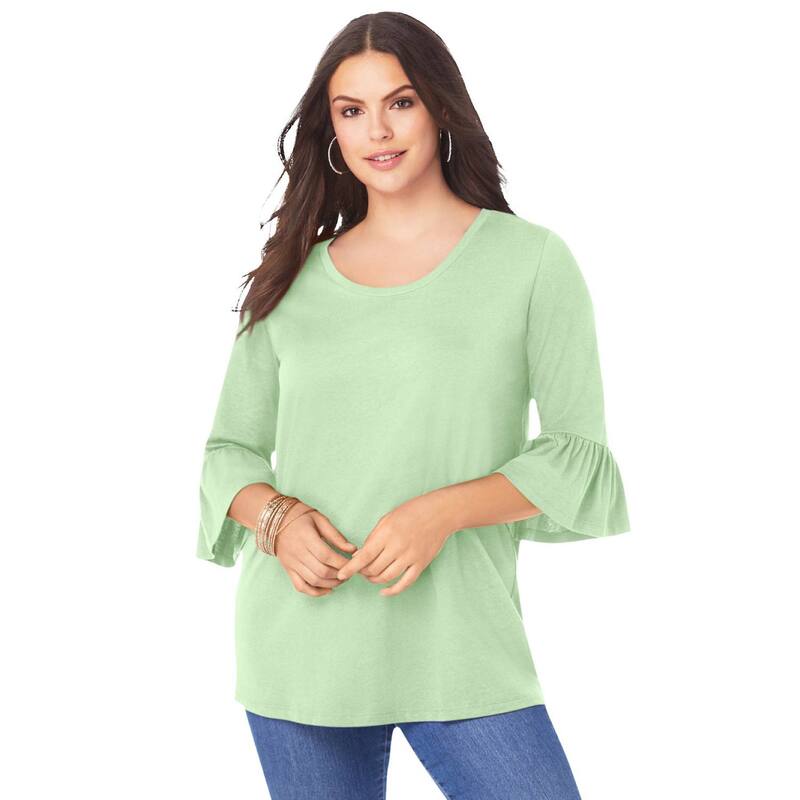 ロアマンズ レディース トップス Tシャツ プラスサイズ コットン Roaman's Women's Plusize Cotton Ultimate Bell Sleeve Tee Green Mint グリーン