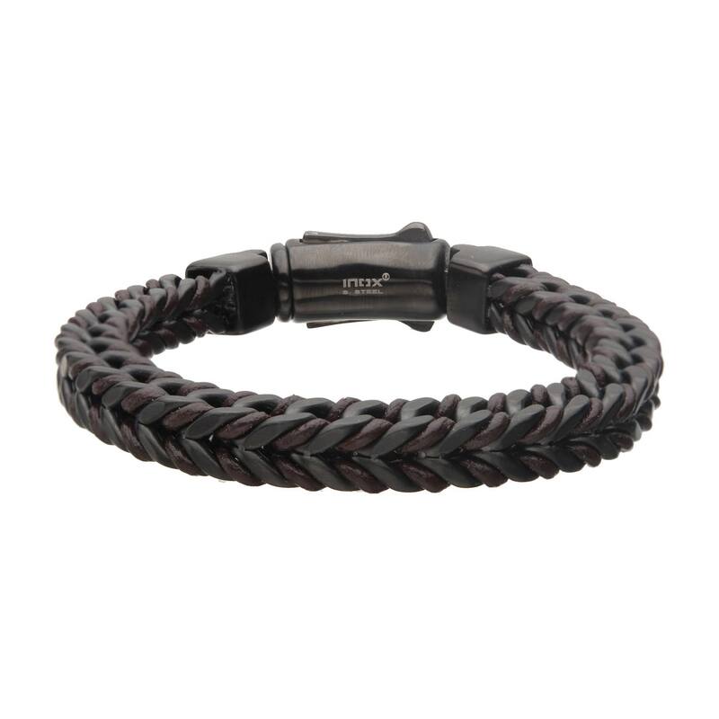 アンブランデッド メンズ アクセサリー ブレスレット・バングル・アンクレット Tシャツ レザー Unbranded Men'stainlessteeleather Binding Chain Bracelet Brown ブラウン