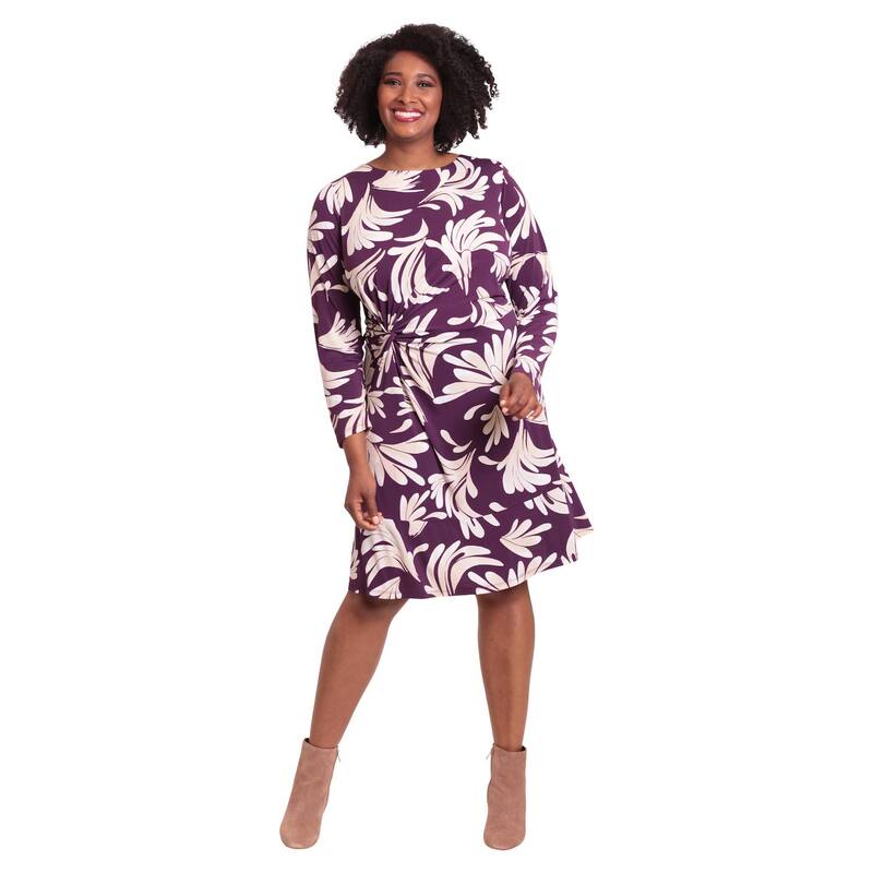 ロンドンタイムス レディース トップス ワンピース プラスサイズ Plusize London Timeside Twist Flounce Dress Purple Beige パープル