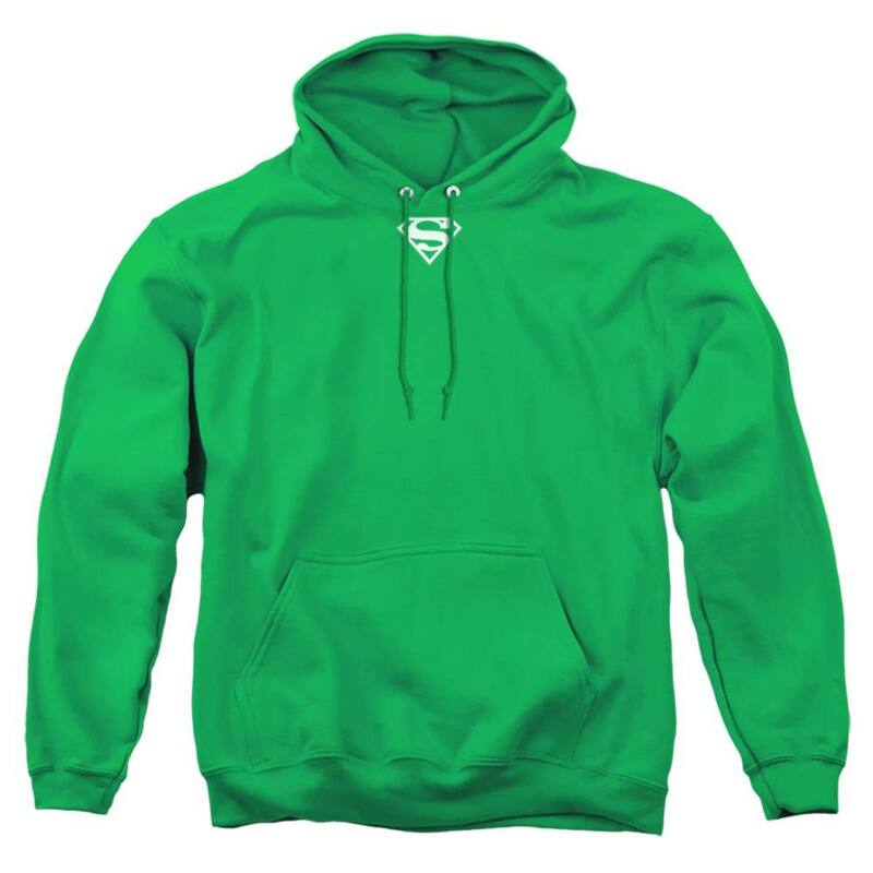 アニメ人となり メンズ アウター 編み物・プルオーバー パーカー Licensed Character Superman Green \u0026 White Shield Adult Pull Over Hoodie Kelly Green 緑であること トップス-ニット・セーター-メンズファッション
