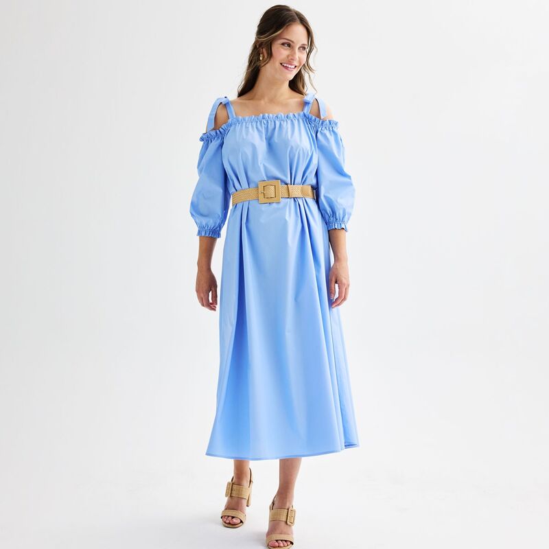 エレントレイシー レディース トップス ワンピース マキシ Women's Ellen Tracy Cold Shoulder Belted Maxi Dress with Ties French Blue ブルー|ReVida 店