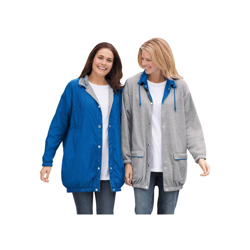 ウーマン ウィズイン レディース アウター ジャケット・ブルゾン プラスサイズ ナイロン フリース Woman Within Plusize Fleece Nylon Reversible Jacket Bright Cobalt Medium コバルト