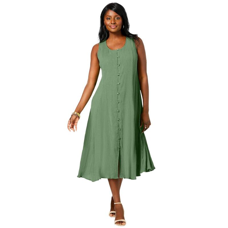 ジェシカロンドン レディース トップス ワンピース ボタンダウン プラスサイズ ダウン Jessica London Women's Plusize Button Down Gauze Dress Olive Drab オリーブ 21,815円