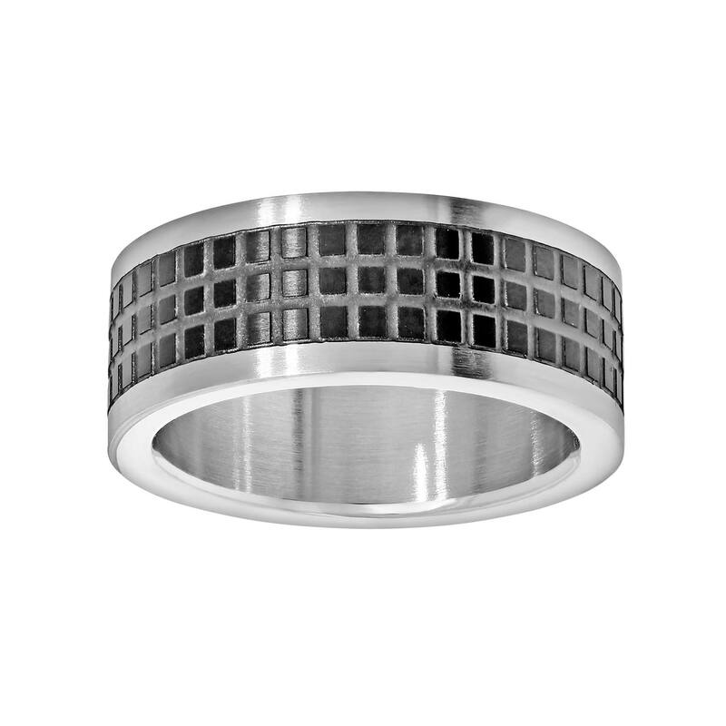 山猫 メンズ 添え物 輪っか プルオーバー LYNX Stainlessteel Two Tone Grid Band - Men Black 黒いこと