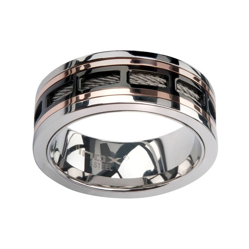 アンブランデッド メンズ 添え物 輪っか プルオーバー Unbranded Men\u0027s Black and Rose Plated Stainlessteel Ring Tri Tone 黒いこと