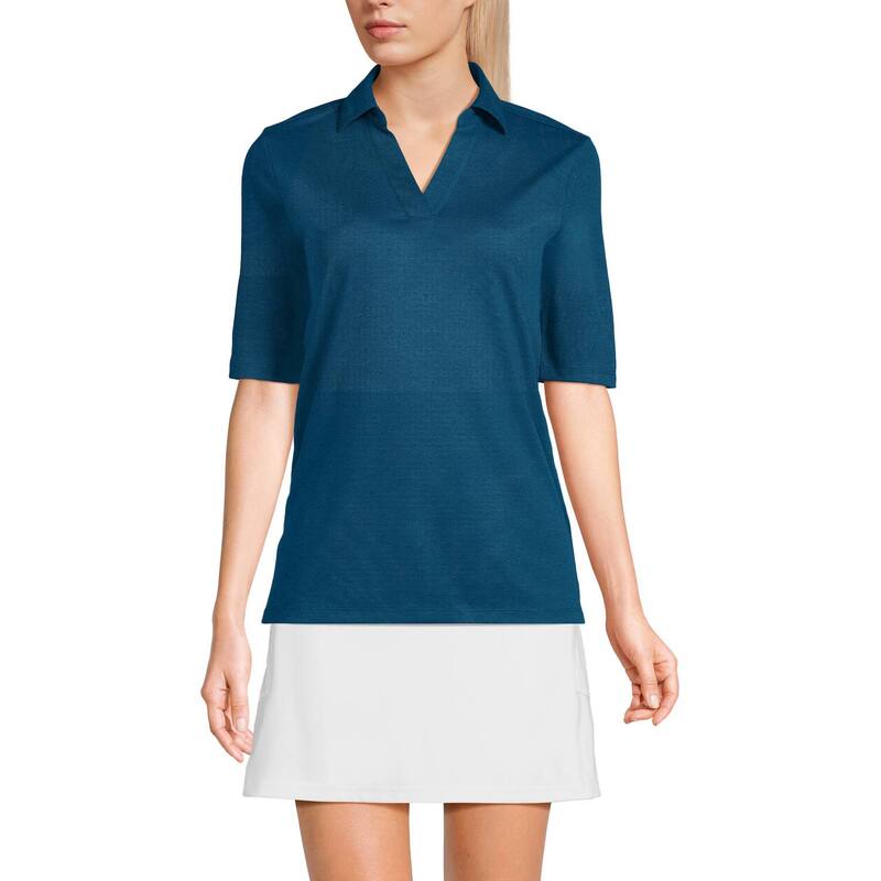 ランズ挙げ句の果て レディース トップス プルオーバー スポーツシャツ Women\u0027s Lands\u0027 End Performancelbow Sleeve Pique Polo Top Baltic Teal ティール