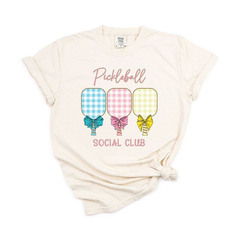 Simply Sage Market レディース トップス ティーシャツ Simply Sage Market Pickleball Checkered Paddles Garment Dyed Tee Ivory 象牙色 Tシャツ・カットソー-レディースファッション