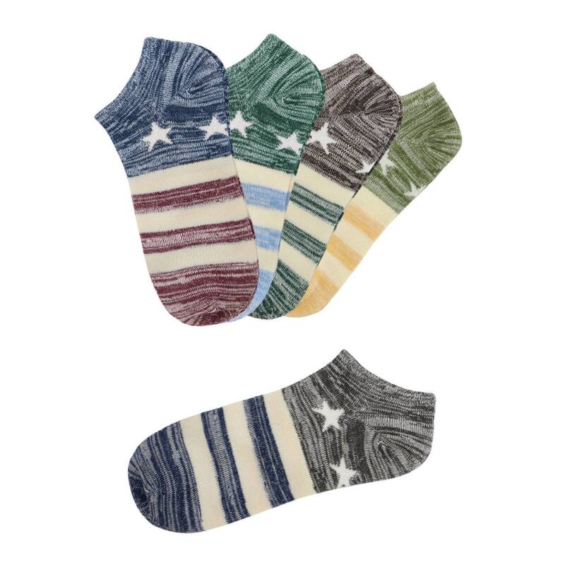 アレグラ ケー レディース アンダーお召しもの ソックス アンクル ALLEGRA K Women Low Cut Stripestars Pattern Ankle Socks 5 Pairs Muticolor 縞模様
